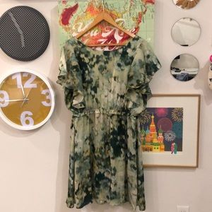 H&M watercolor green silky dress, Size 14